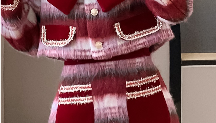 Temperament plaid woolen coat 2pcs set for women
