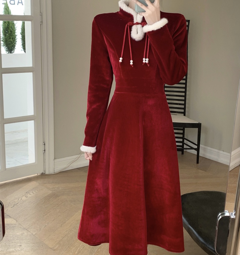 Chinese style evening dress red dress for women