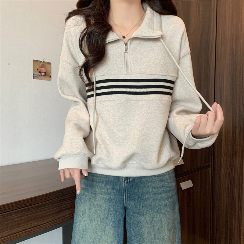 Thermal lazy hoodie loose thick tops for women