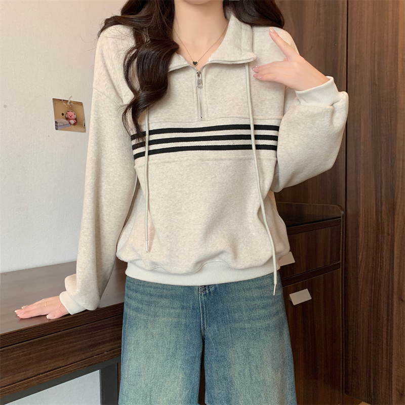 Thermal lazy hoodie loose thick tops for women