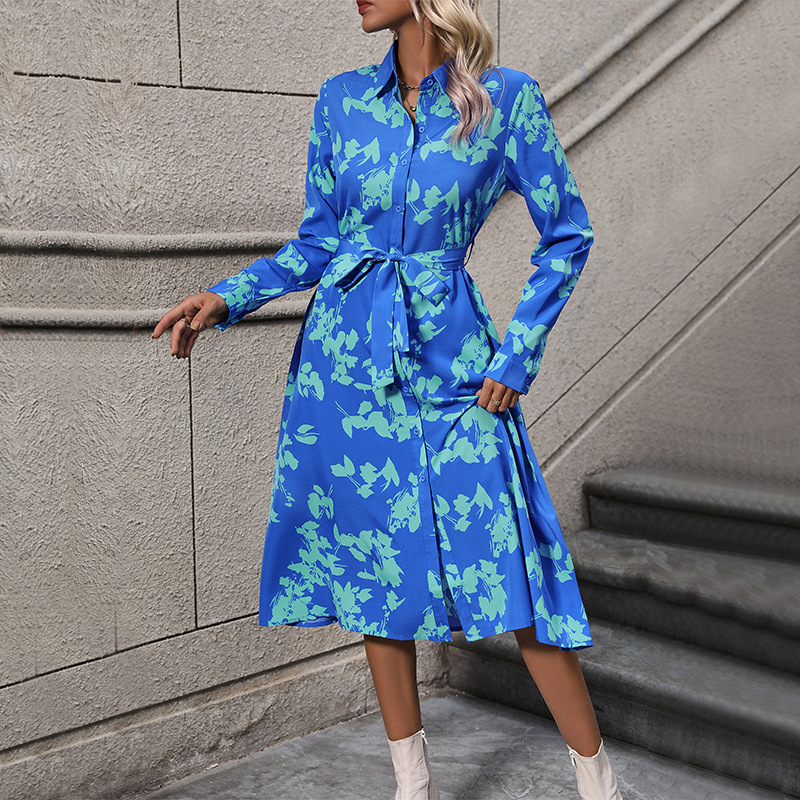 Printing spring long sleeve European style dress for women