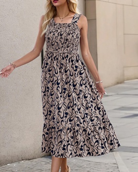 Sling European style pattern geometry summer dress for women