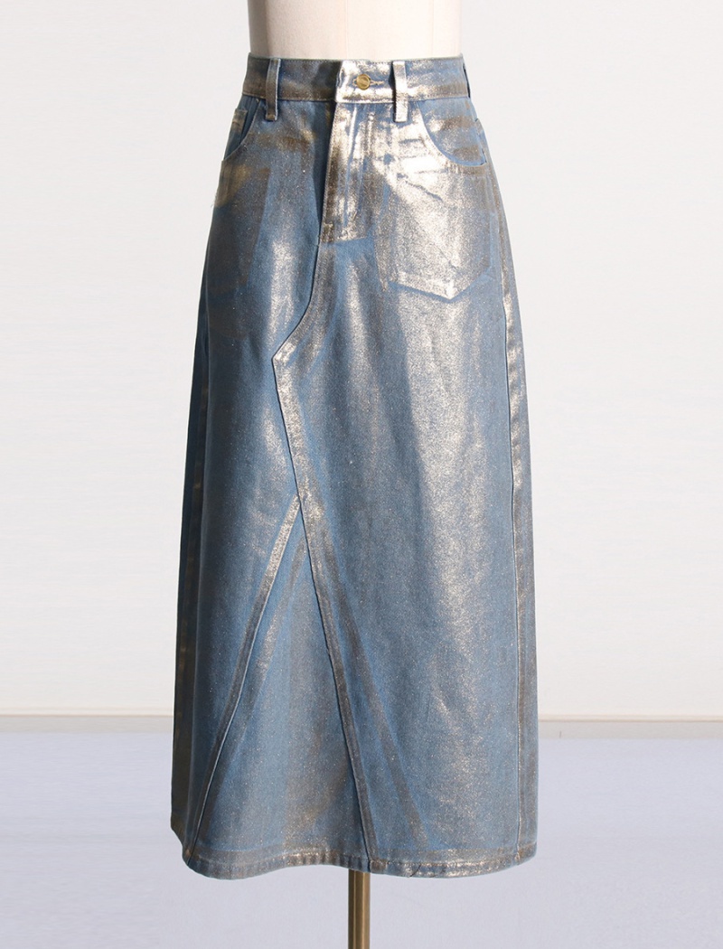 Slim bronzing fashion high waist spring street A-line skirt
