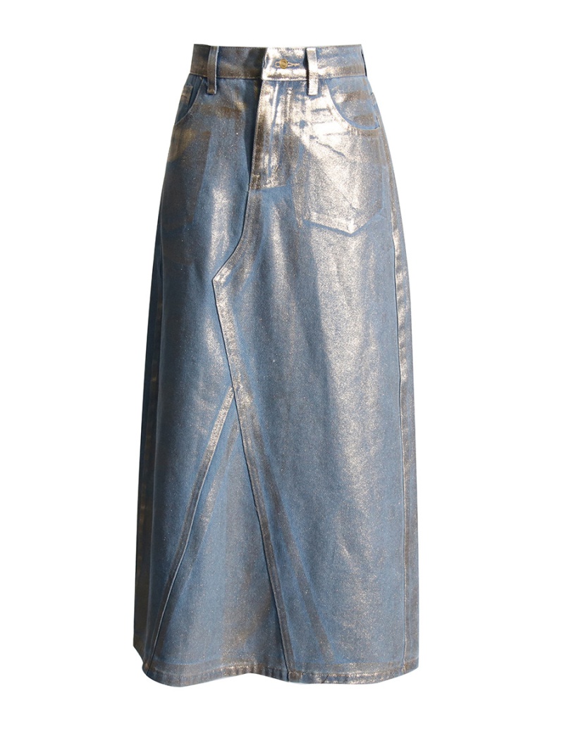 Slim bronzing fashion high waist spring street A-line skirt