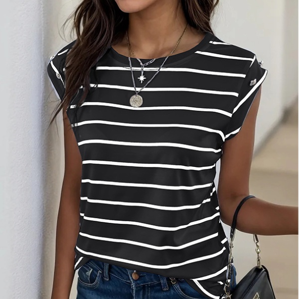 Sleeveless stripe summer European style T-shirt for women