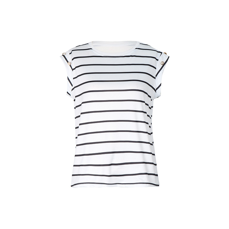 Sleeveless stripe summer European style T-shirt for women