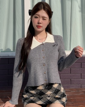 Short mixed colors sweater all-match tops