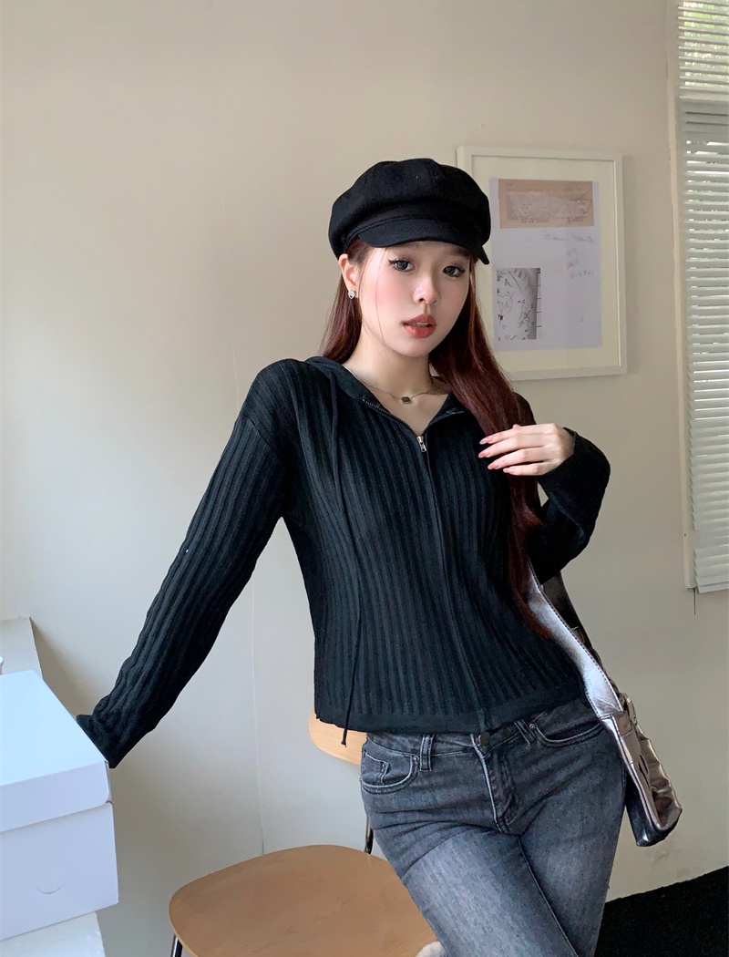 Hooded knitted coat Korean style tops for women