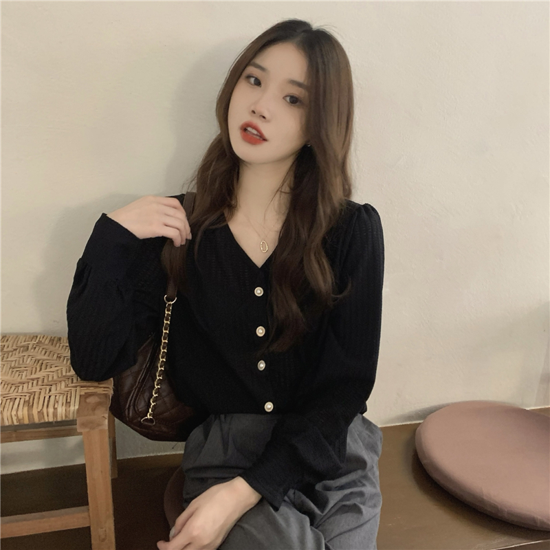 Long sleeve temperament shirt Korean style retro tops
