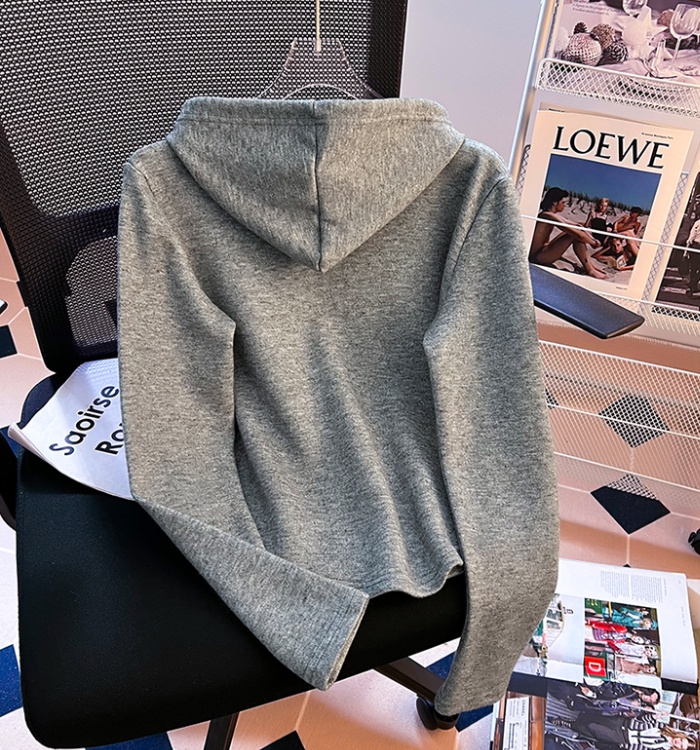 Spring hooded cardigan simple long sleeve tops