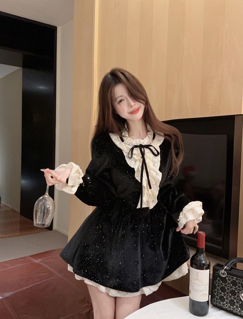 Retro ladies winter Korean style long sleeve dress