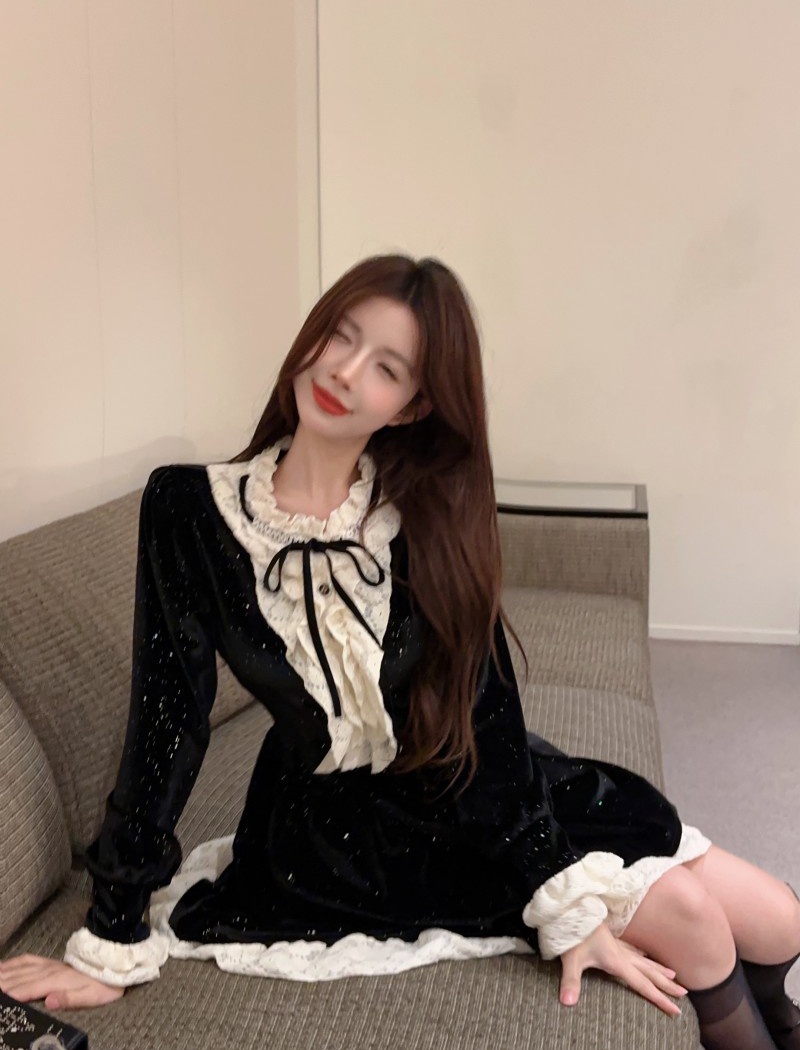 Retro ladies winter Korean style long sleeve dress