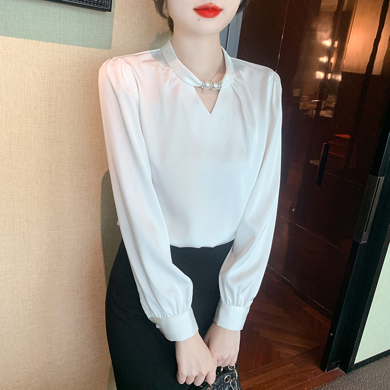 Korean style spring tops round neck shirt for women