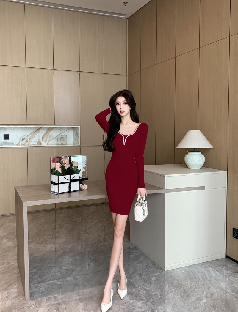 Package hip sexy sweater bottoming dress for women