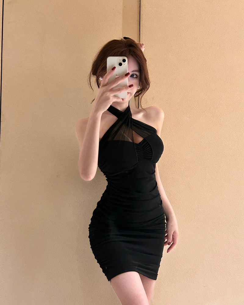 Halter wrapped chest small fellow ladies party dress for women