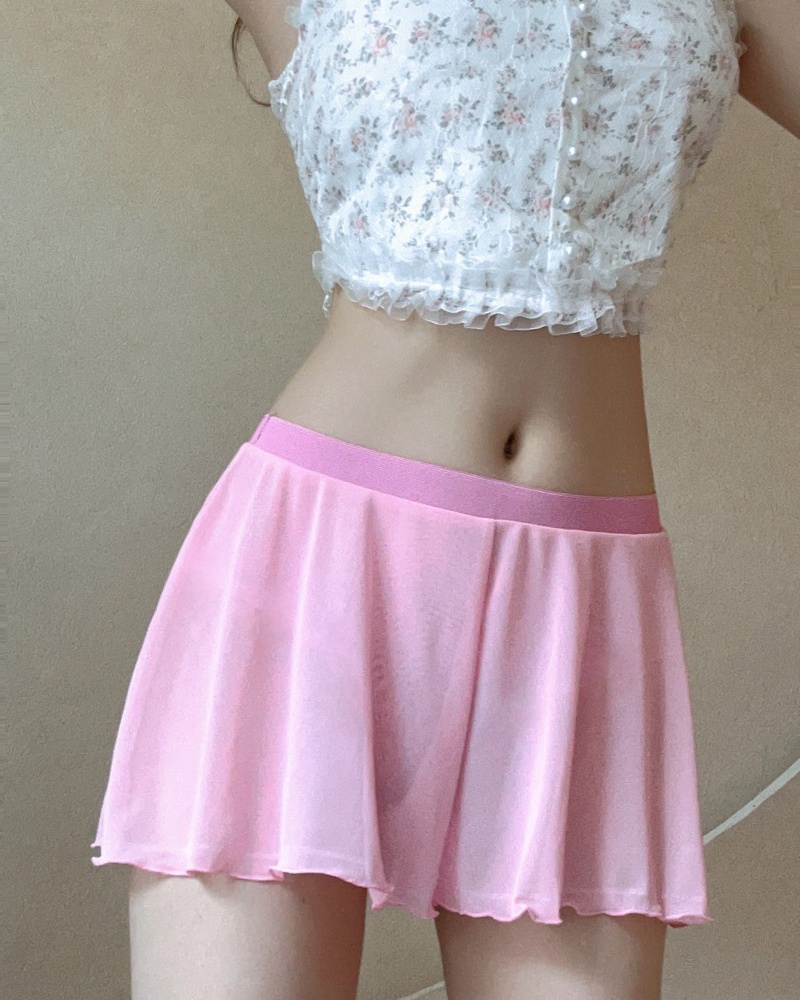 Transparent short elastic pink gauze shorts for women