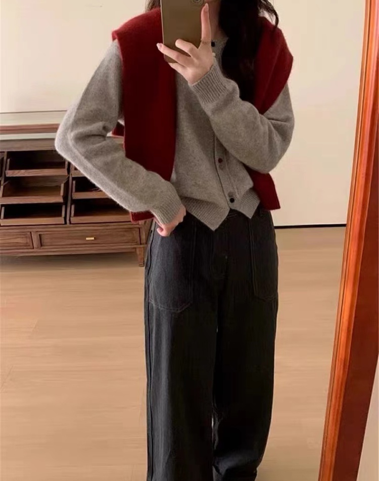Red retro coat lazy small fellow sweater for women