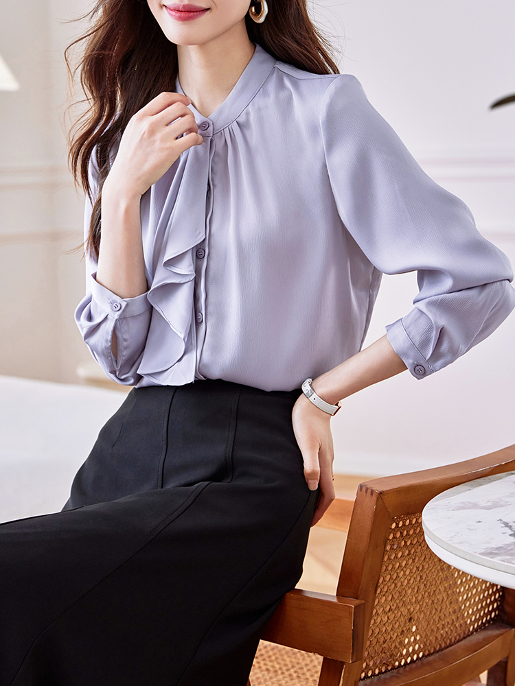 Streamer elegant shirt spring cstand collar tops