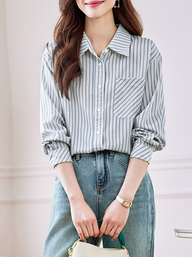 Show young retro stripe lazy spring shirt for women