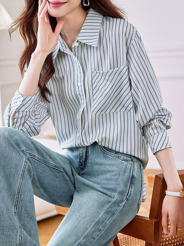 Show young retro stripe lazy spring shirt for women