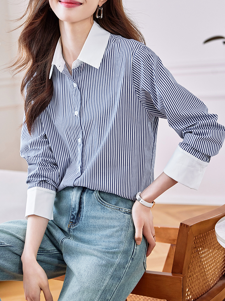 Stripe profession tops spring commuting shirt for women
