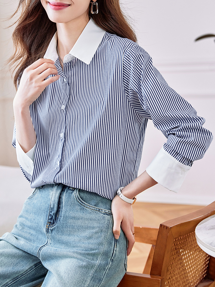 Stripe profession tops spring commuting shirt for women