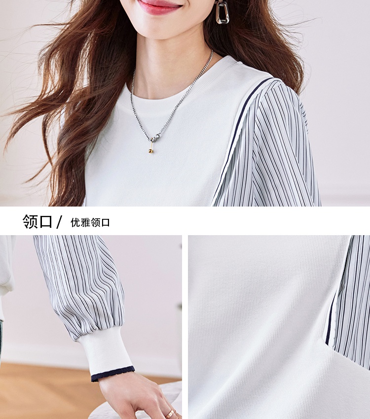 Splice spring knitted round neck long sleeve tops for women