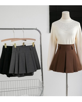 Pleated large yard gray short skirt slim woolen culottes