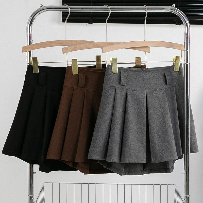 Pleated large yard gray short skirt slim woolen culottes