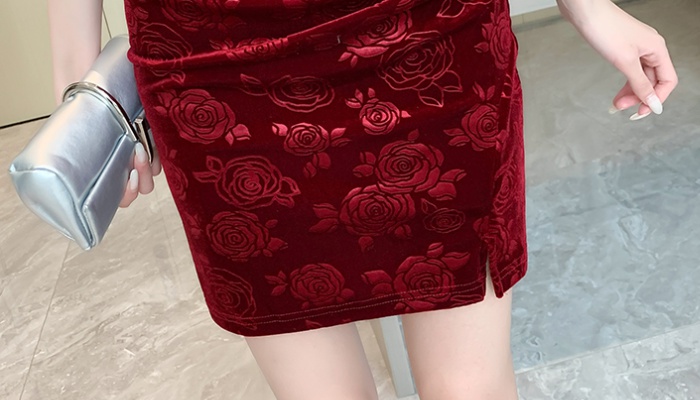 Sexy pinched waist cheongsam split Chinese style dress