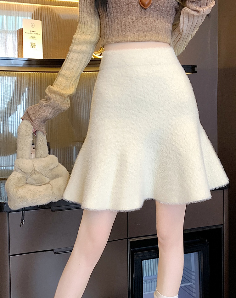 Slim mermaid mink velvet knitted A-line skirt for women