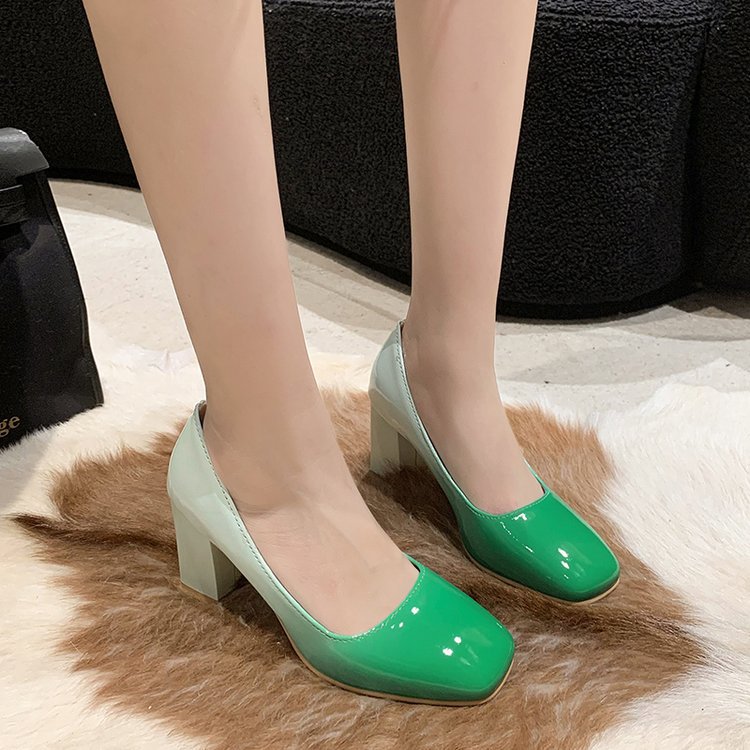 Thick gradient high-heeled shoes square head shoes for women