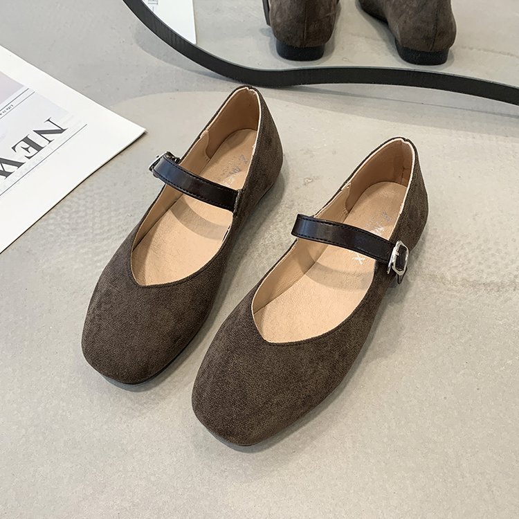 Spring and autumn square head low shoes for women
