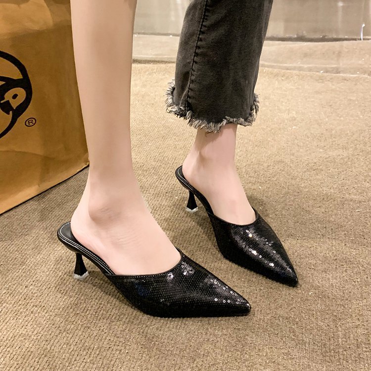 Fine-root middle-heel summer pointed slippers