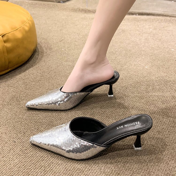 Fine-root middle-heel summer pointed slippers