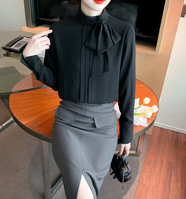 Long sleeve Korean style shirt chiffon tops for women