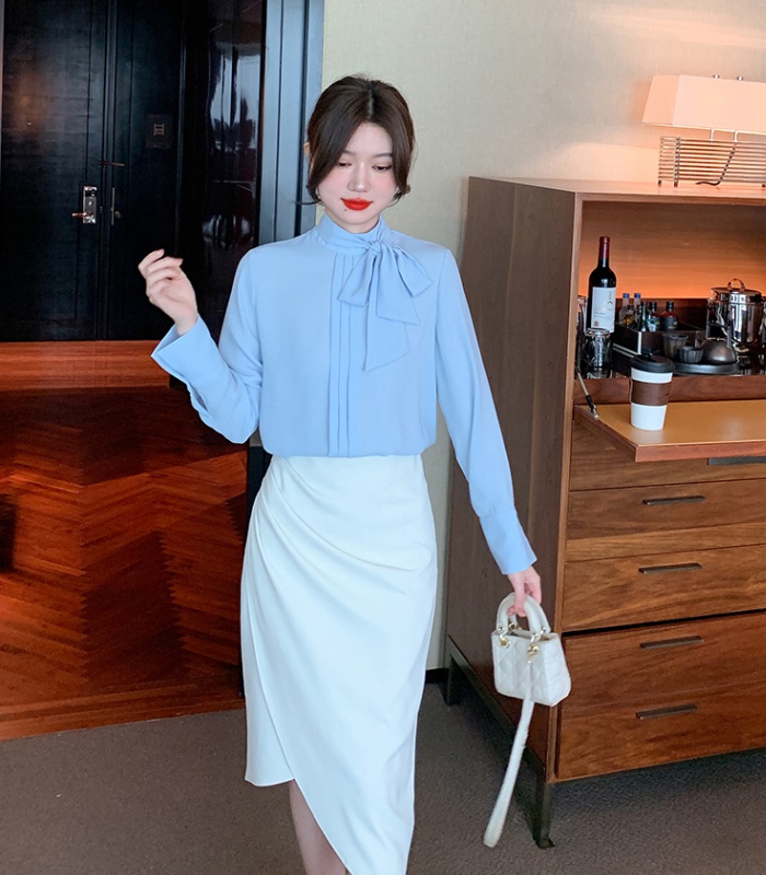 Long sleeve Korean style shirt chiffon tops for women