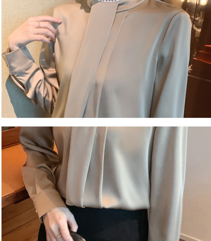 All-match beading shirt round neck tops for women