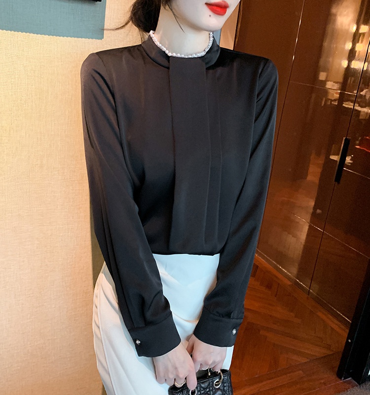 All-match beading shirt round neck tops for women