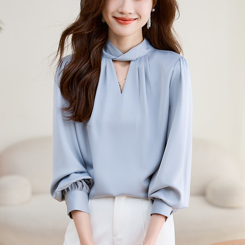 Hollow shirt spring and autumn tops for women