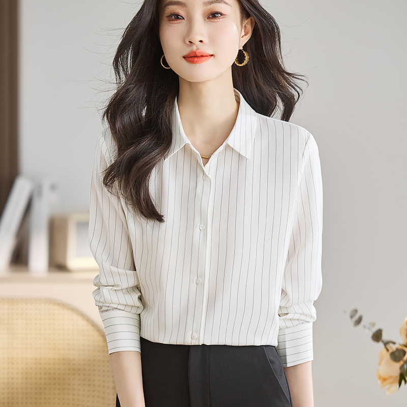Drape stripe shirt white Western style tops for women