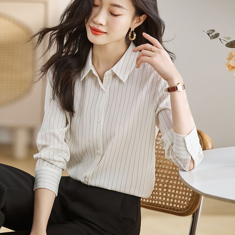 Drape stripe shirt white Western style tops for women