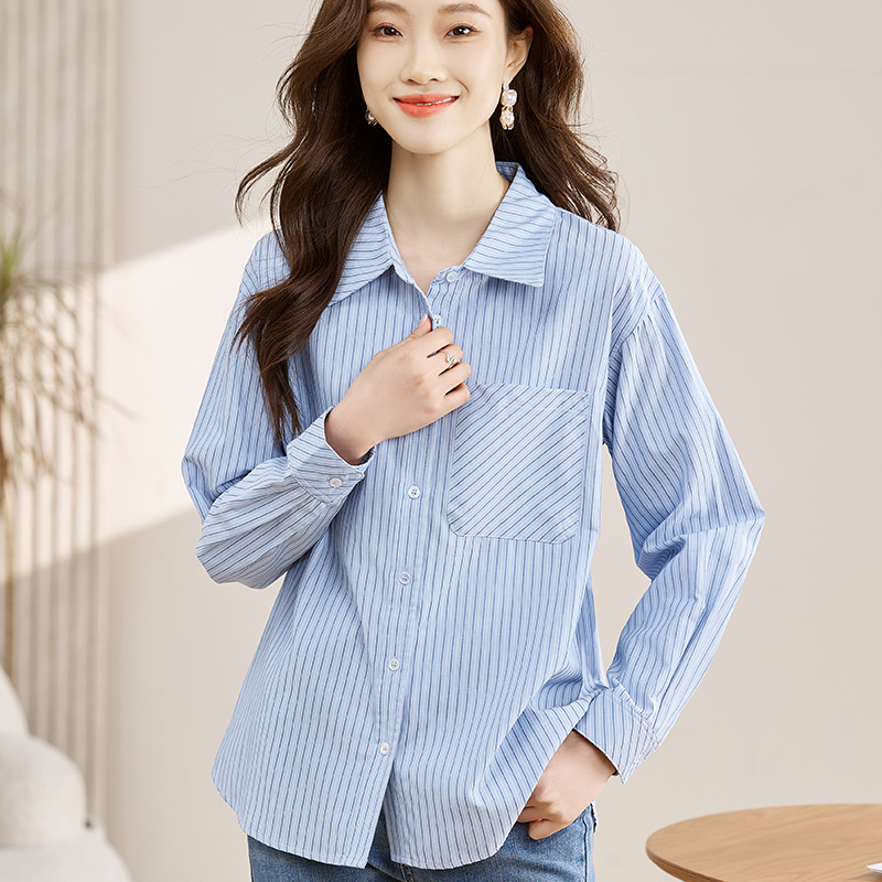 Blue spring Casual profession stripe commuting shirt for women