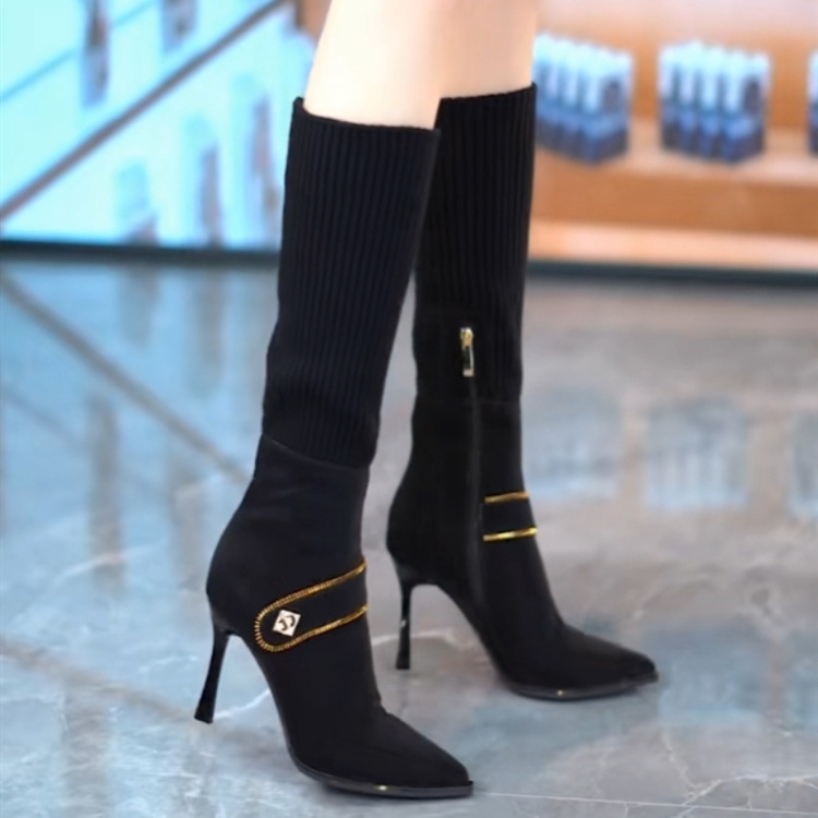 Pointed fine-root thigh boots winter boots for women