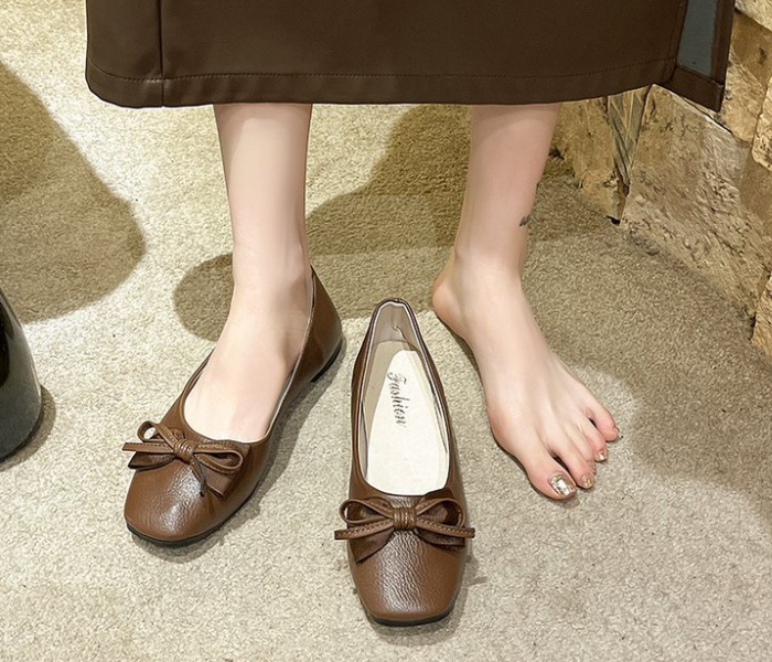 Bow square head Korean style flattie spring low shoes
