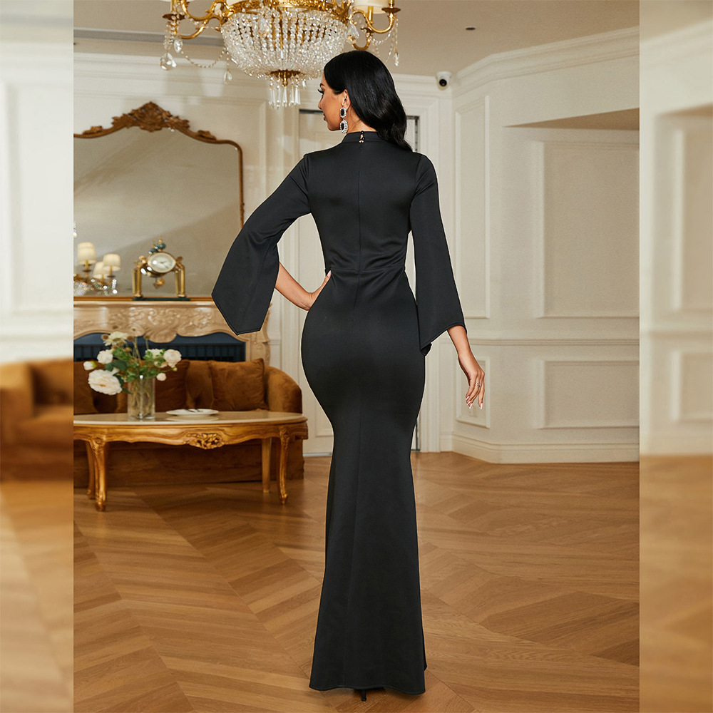 V-neck temperament dress long sleeve evening dress for women