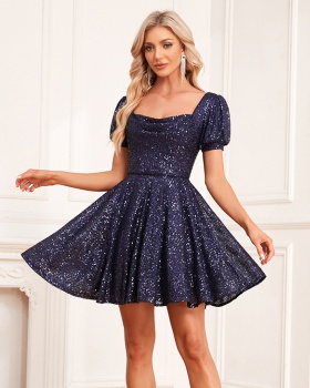 Lined party formal dress glitter cocktail T-back