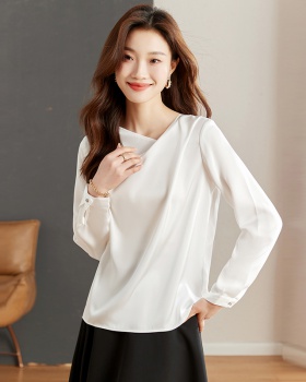 Long sleeve satin shirt all-match tops for women