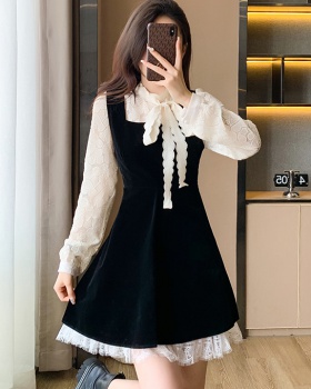 Lace slim tops spring and autumn France style dress 2pcs set