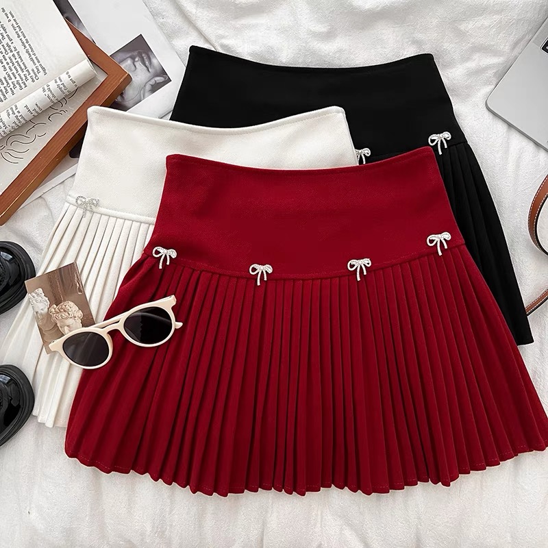 Woolen high waist autumn and winter pleated A-line skirt